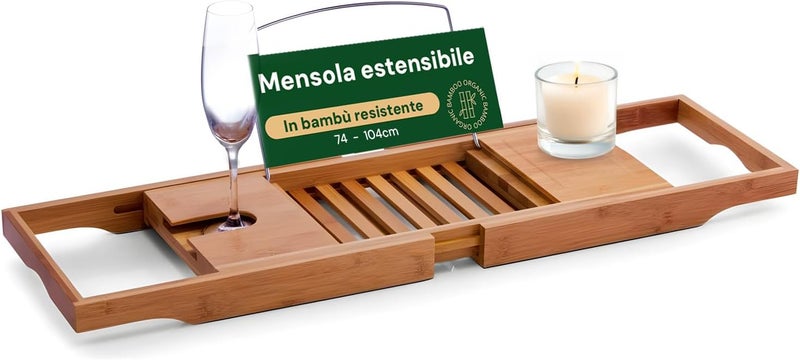 Extendable Bamboo Bath Tray - Elegant Expandable Bath Tray, Adaptable and Functional, 105 x 22 x 4 cm - Image 1