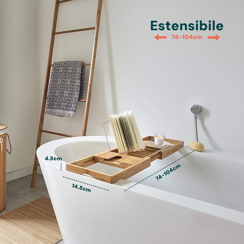 Extendable Bamboo Bath Tray - Elegant Expandable Bath Tray, Adaptable and Functional, 105 x 22 x 4 cm - Image 4