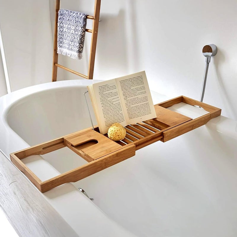 Extendable Bamboo Bath Tray - Elegant Expandable Bath Tray, Adaptable and Functional, 105 x 22 x 4 cm - Image 2