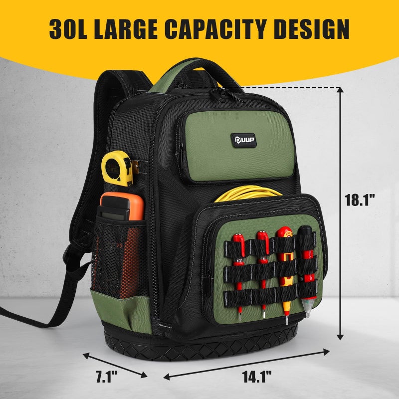 UUP Tool Backpack, UUP Heavy Duty Tool Bag, Large Empty Toolbag Organizer with Waterproof Molded Hard Bottom, Utility Tool Laptop Storage Back Pack, HVAC Technician Electrician Construction Men Dad Gift - Image 2