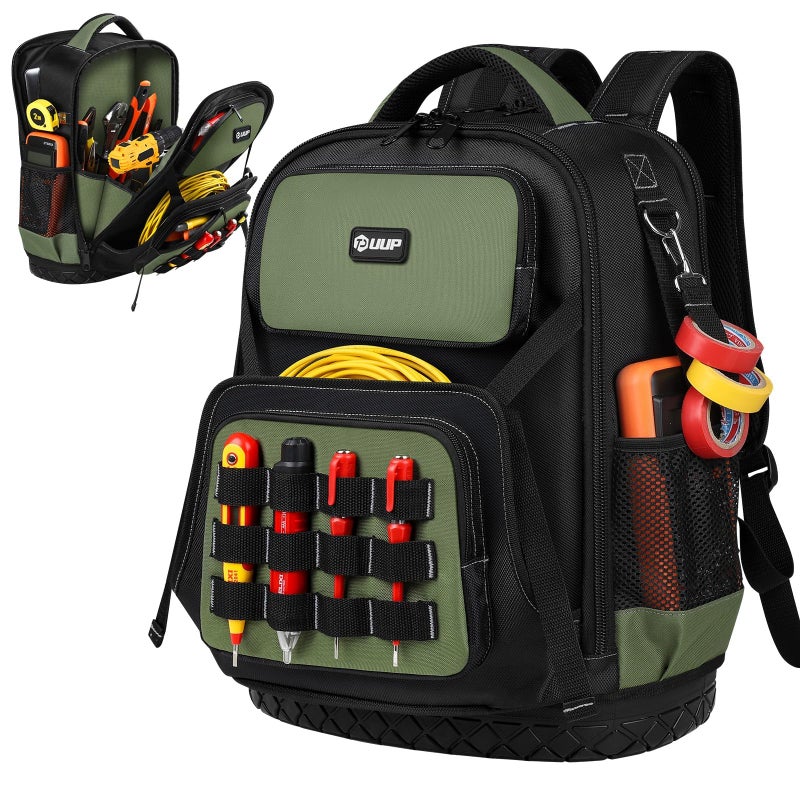 UUP Tool Backpack, UUP Heavy Duty Tool Bag, Large Empty Toolbag Organizer with Waterproof Molded Hard Bottom, Utility Tool Laptop Storage Back Pack, HVAC Technician Electrician Construction Men Dad Gift - Image 1