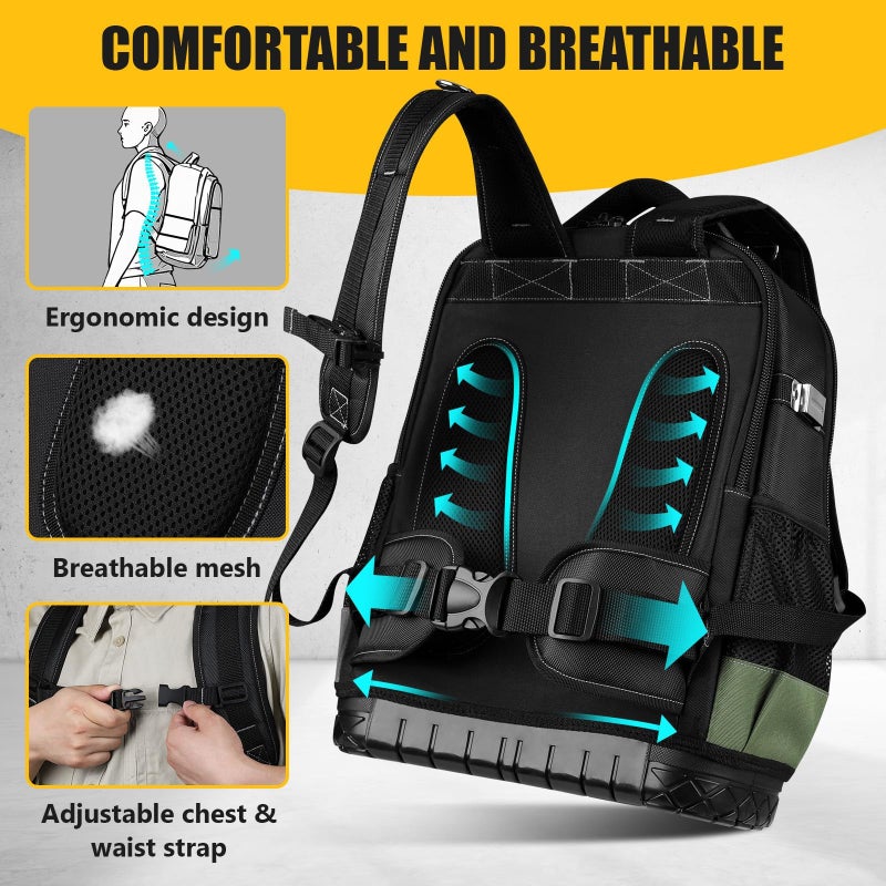 UUP Tool Backpack, UUP Heavy Duty Tool Bag, Large Empty Toolbag Organizer with Waterproof Molded Hard Bottom, Utility Tool Laptop Storage Back Pack, HVAC Technician Electrician Construction Men Dad Gift - Image 5