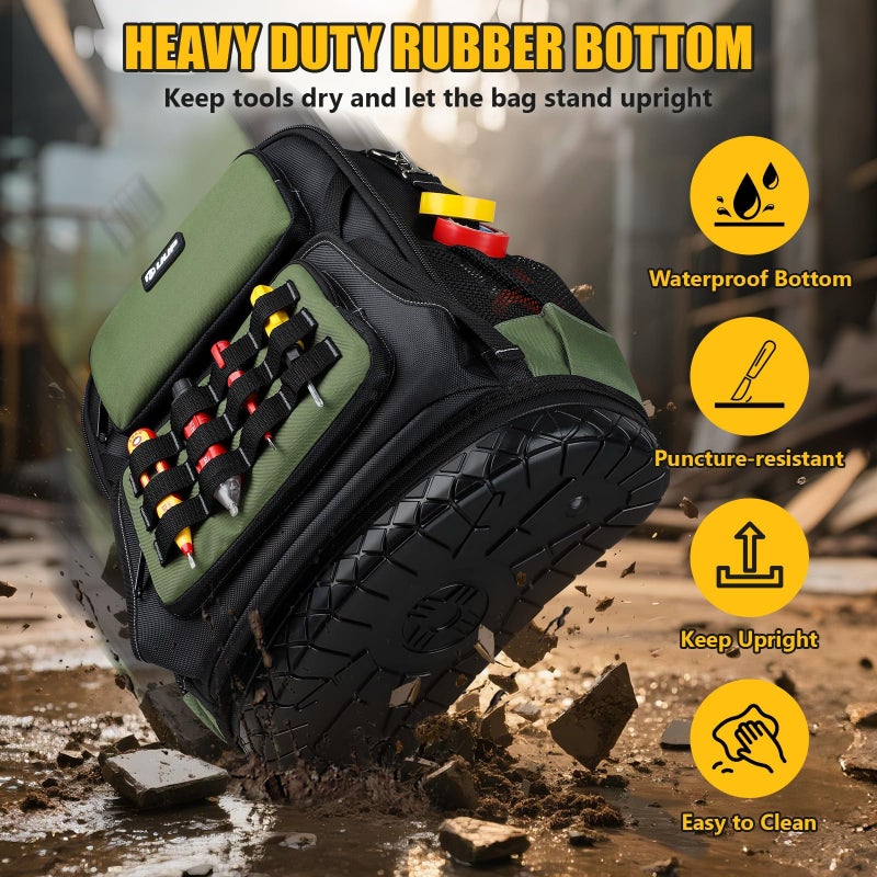 UUP Tool Backpack, UUP Heavy Duty Tool Bag, Large Empty Toolbag Organizer with Waterproof Molded Hard Bottom, Utility Tool Laptop Storage Back Pack, HVAC Technician Electrician Construction Men Dad Gift - Image 4