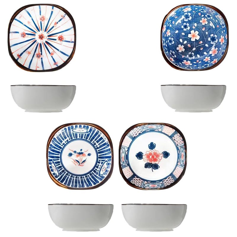 P Plus Fire 200ml Ceramic Ramekins Small Oven Safe Baking DishesCups Dipping Bowls Set Random Pattern Set of 4 - Image 1