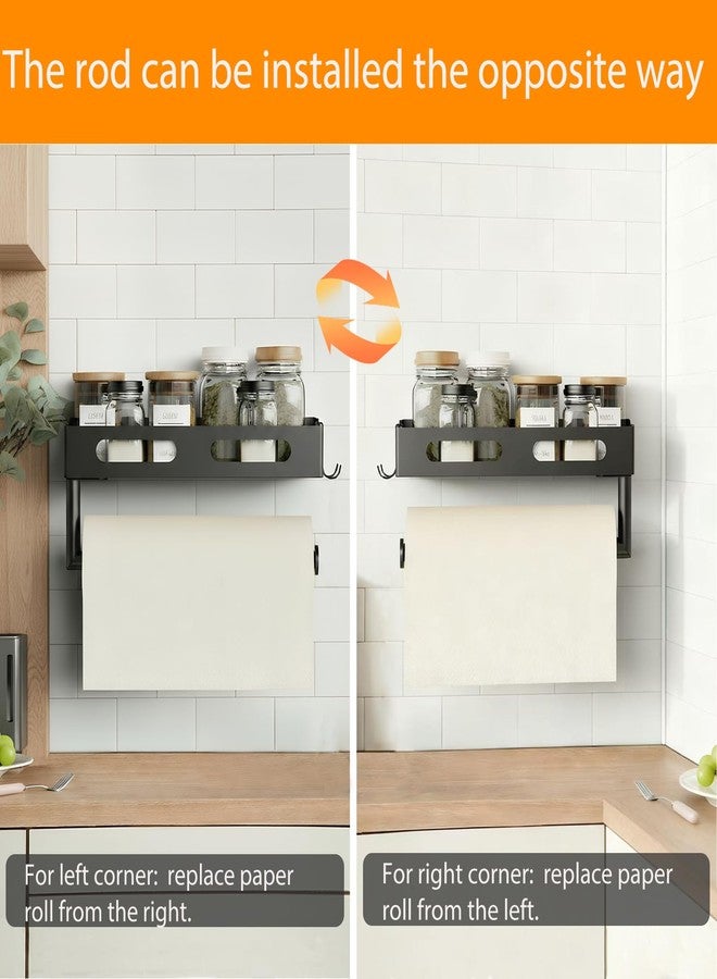 EffiJoy Paper Towel Holder with Shelf for Kitchen Paper Holder Spice Rack Paper Towel Roll Holder RV Paper Towel Rack with 2 Hooks - Image 4