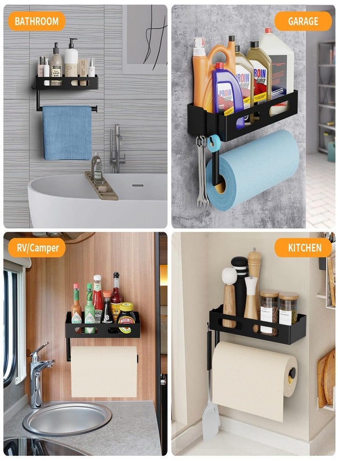 EffiJoy Paper Towel Holder with Shelf for Kitchen Paper Holder Spice Rack Paper Towel Roll Holder RV Paper Towel Rack with 2 Hooks - Image 3