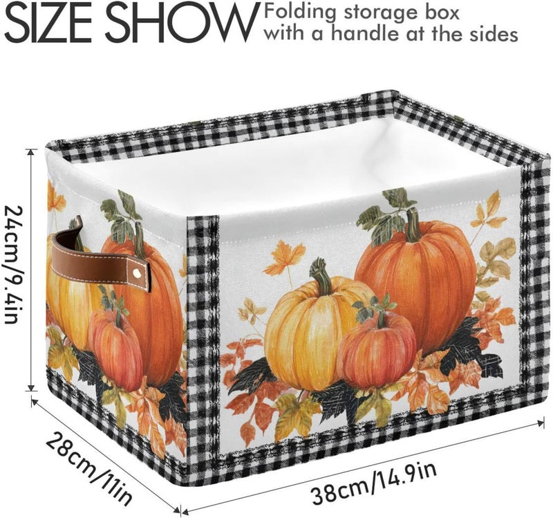 senya Thanksgiving Day Storage Basket, Leaves Pumpkin Autumn Foldable Fabric Collapsible Storage Bins Organizer Bag for Clothes - Image 4