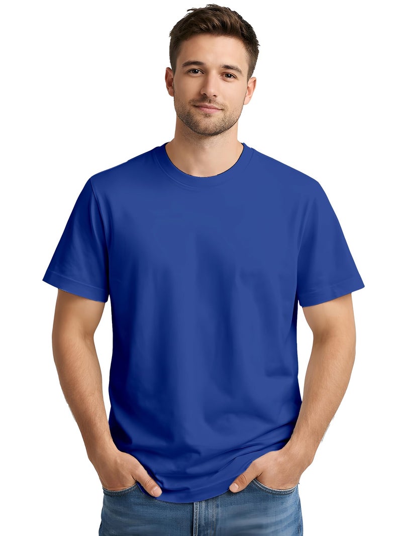 ENCIGER Mens Solid 100 Cotton T Shirt Round Neck Half Sleeve PlainRegular Fit Blue Small - Image 2