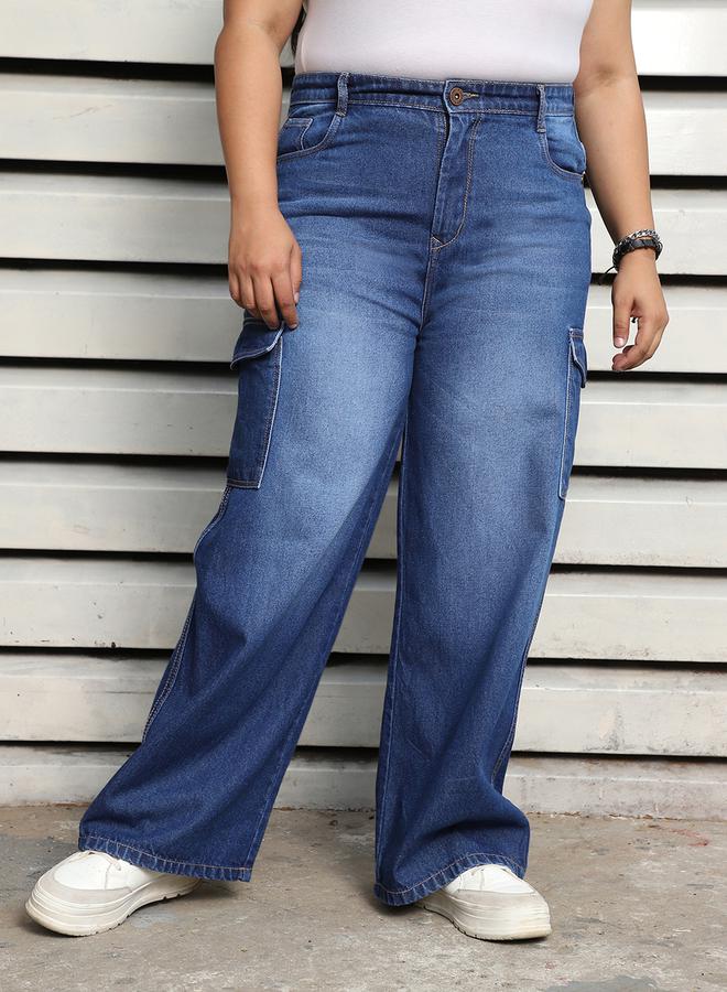 هاي ستار جينز كارجو بمقاس كبير وأرجل واسعة - Image 1