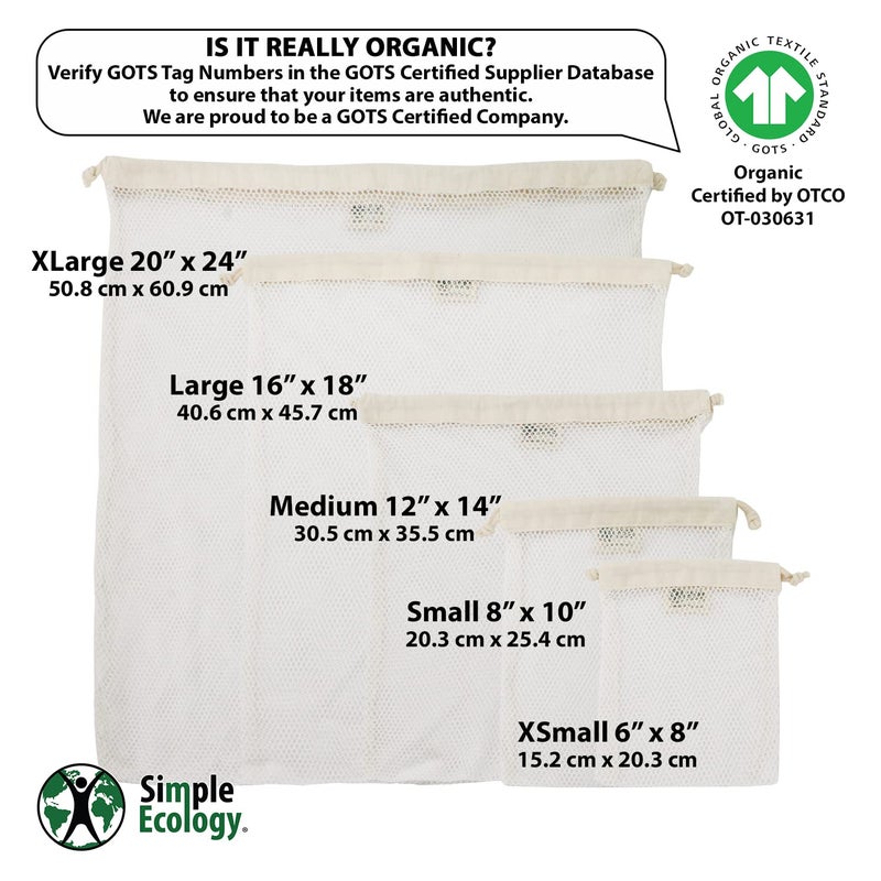 Simple Ecology Organic Cotton Mesh Laundry Bag; Machine Washing Bags for Delicates, Lingerie and Garments, Medium 2 pack - Image 2