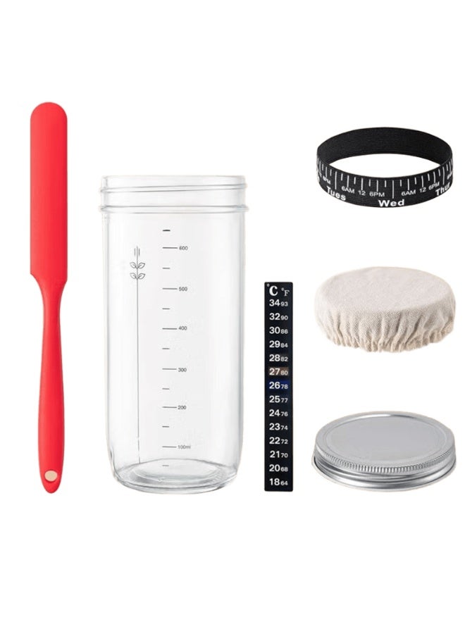 6PCS Sourdough Starter Kit Sourdough Starter Jar ,Sourdough Glass Jar with Date Marked Feeding Band, Thermometer, Spatula, Cloth Cover & Metal Lid - Sourdough Bread Baking Supplies - Image 1