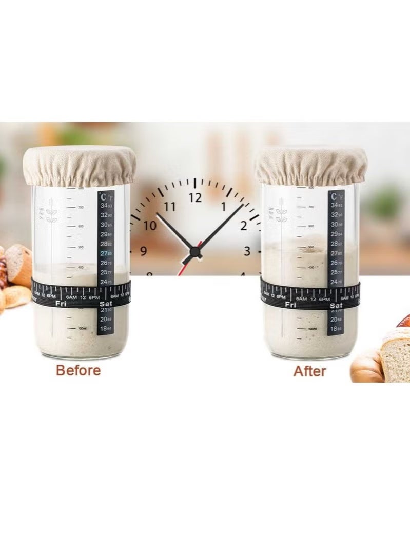 6PCS Sourdough Starter Kit Sourdough Starter Jar ,Sourdough Glass Jar with Date Marked Feeding Band, Thermometer, Spatula, Cloth Cover & Metal Lid - Sourdough Bread Baking Supplies - Image 4