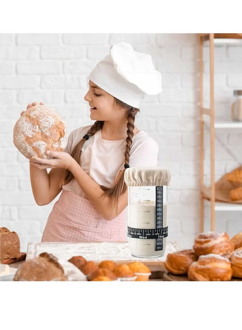 6PCS Sourdough Starter Kit Sourdough Starter Jar ,Sourdough Glass Jar with Date Marked Feeding Band, Thermometer, Spatula, Cloth Cover & Metal Lid - Sourdough Bread Baking Supplies - Image 5