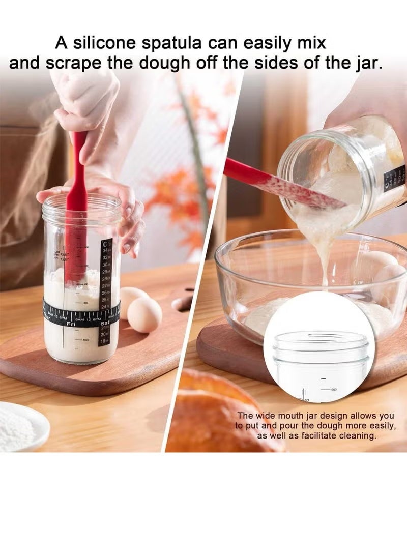 6PCS Sourdough Starter Kit Sourdough Starter Jar ,Sourdough Glass Jar with Date Marked Feeding Band, Thermometer, Spatula, Cloth Cover & Metal Lid - Sourdough Bread Baking Supplies - Image 3