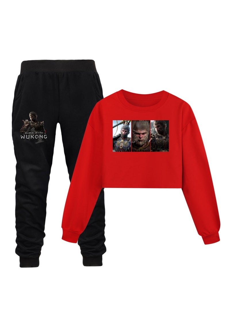 Wukong Black Myth Wukong Girl Half Waist Loose Hoodie Sports and Leisure Set 