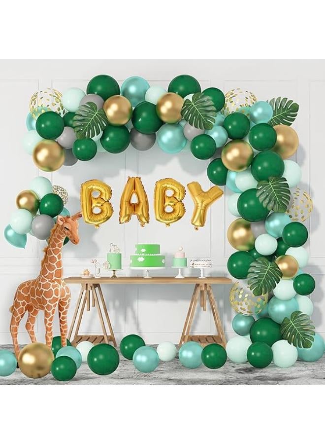Safari Wild One Birthday Decorations Balloons Arch Garland Kit,Metallic Gold Green Confetti Balloons With Tropical Palm Leaves for Jungle Safari Baby Shower Birthday Decorations Supplies Boys Girls - Image 1