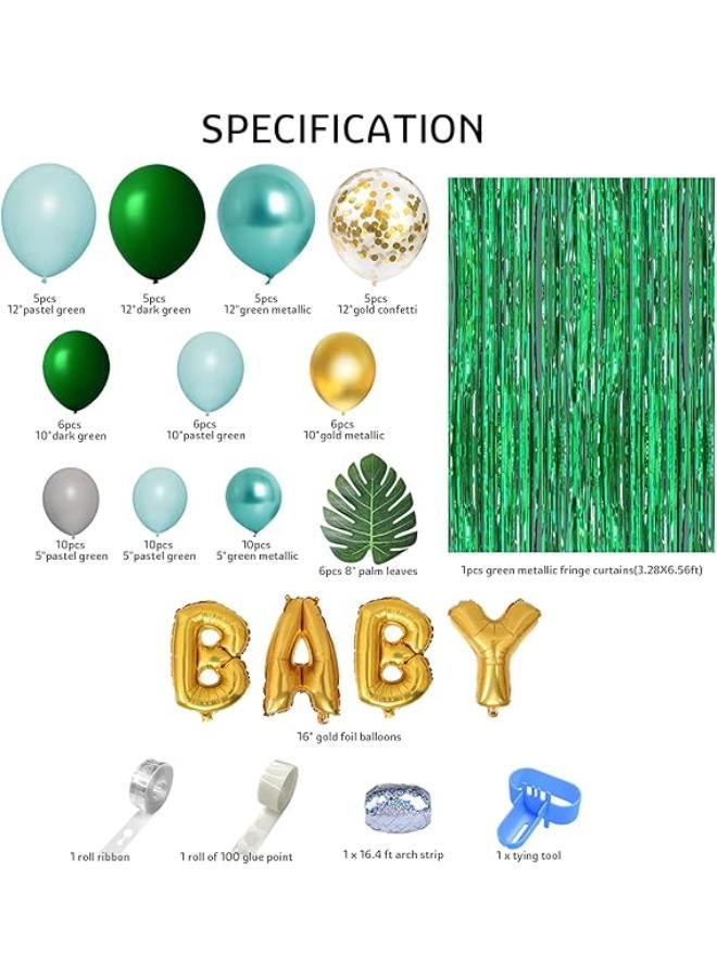 Safari Wild One Birthday Decorations Balloons Arch Garland Kit,Metallic Gold Green Confetti Balloons With Tropical Palm Leaves for Jungle Safari Baby Shower Birthday Decorations Supplies Boys Girls - Image 2