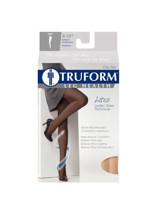 Truform - Sheer Compression Pantyhose, 8-15 mmHg, Women's Shaping Tights, 20 Denier, Beige, Queen Plus - Image 1