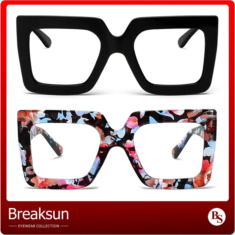 Breaksun Oversized Blue Light Glasses for Women Fashion Thick Square Computer Eyewear Non-Prescription Black Glasses (Black+ Flower) - Image 3