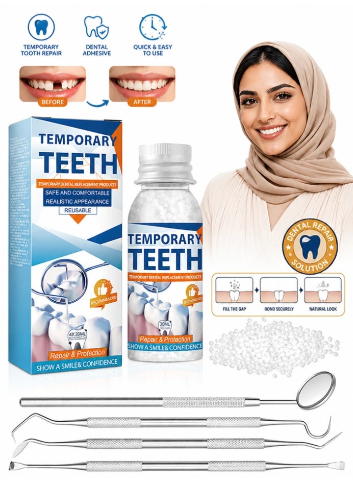 جي دي مجموعة إصلاح أسنان مؤقتة مكونة من 5 قطع مع أدوات طب الأسنان 4 - مجموعة إصلاح تعبئة أسنان قابلة للتشكيل لأسنان مفقودة أو مكسورة، مادة إصلاح أسنان مؤقتة يدوية لاستعادة المظهر الجمالي - Image 1