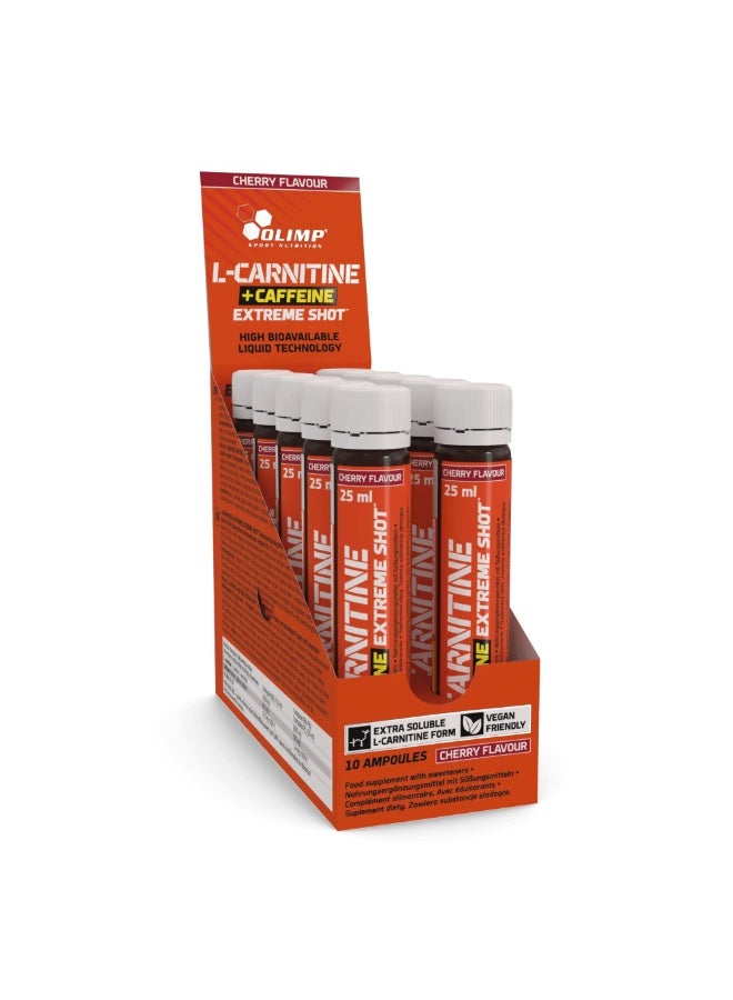 OLIMP L-Carnitine + Caffeine Extreme Shot 25ml – Cherry Flavor | Fat-Burning Energy Booster (Pack of 10) - Image 1