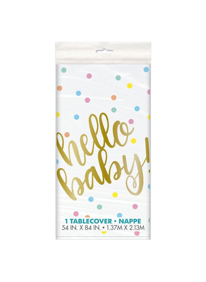 Unique Hello Baby Tablecloth White Dots Gold 137cm Plastic