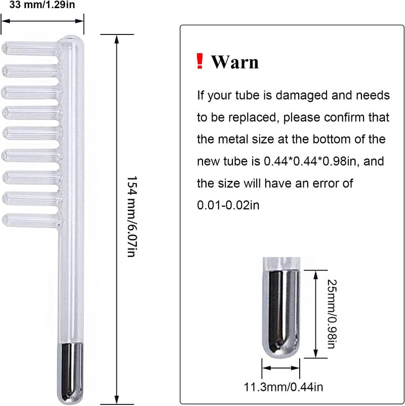 Elitzia High Frequency Wand Electrode Glass Tube 3 Colours 7 Shape Portable High Frequency Device Replacement Parts Beauty Parts ETJX006RC (Red Comb) - Image 4