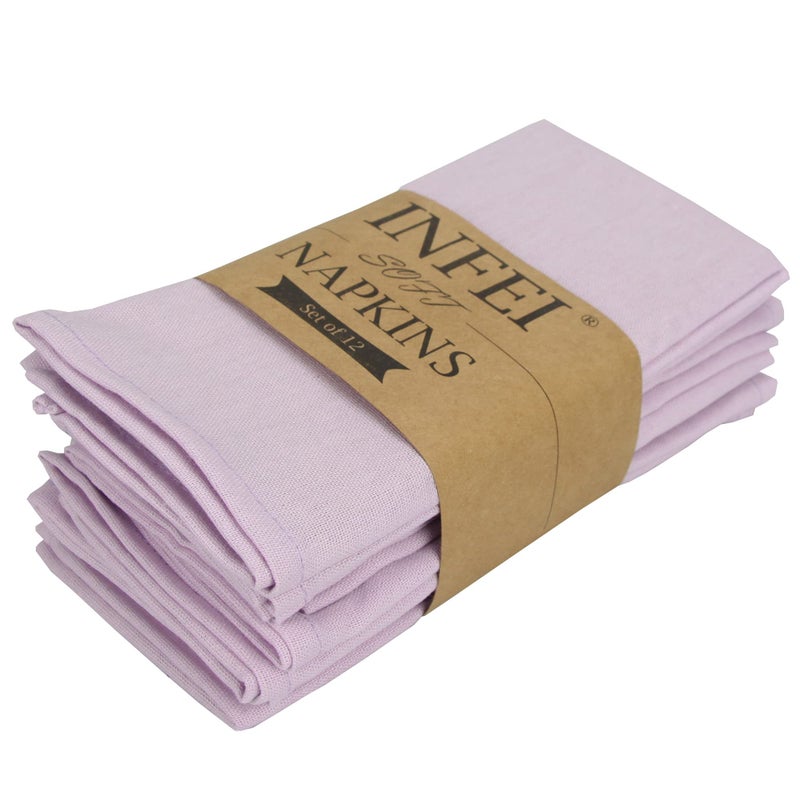 INFEI Solid Color Linen Blended Thin Dinner Cloth Napkins  Set of 12 40 x 40 cm  for Wedding Parties Events  Home Use Lavender
