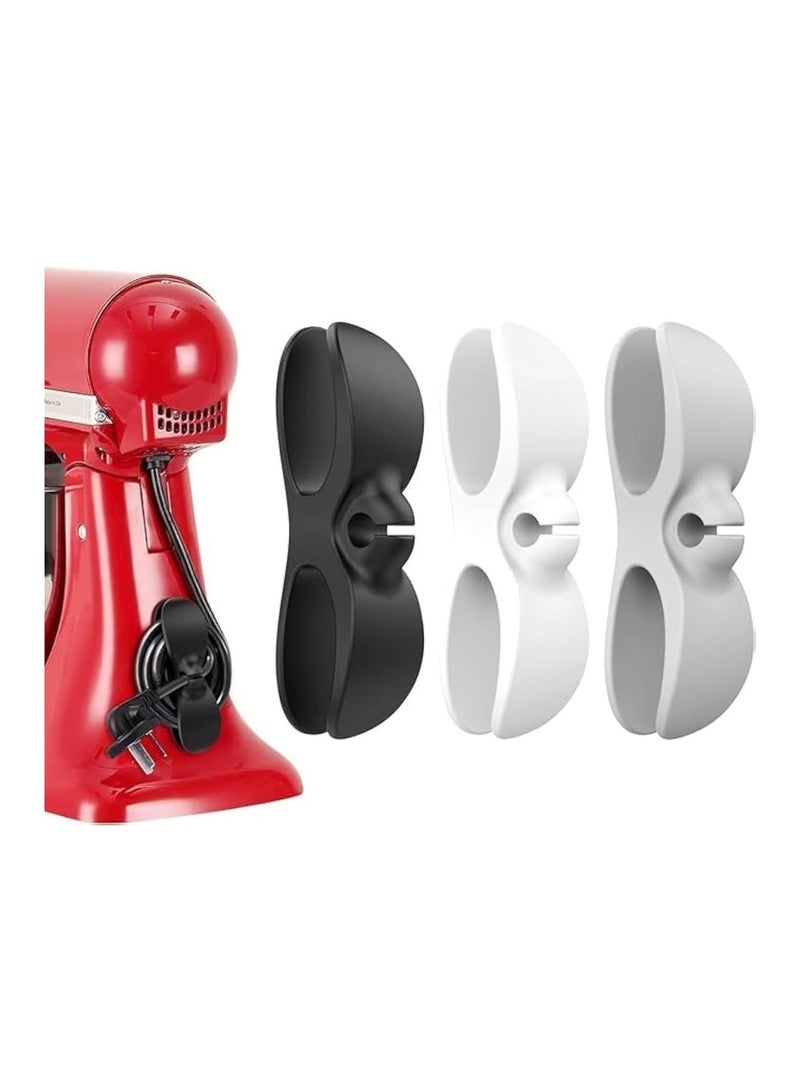 منظم أسلاك لأجهزة المطبخ، حامل سلكي ملتف لاصق ومرن لحفظ الأسلاك، منظم كابلات للأجهزة المنزلية والكمبيوتر والتلفزيون، حامل سلك العجانة، بلون أبيض وأسود ورمادي، 3 قطع - Image 1