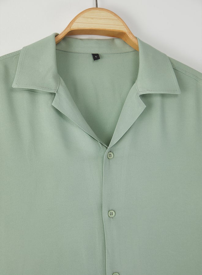 trendyol Mint Regular Fit Open Collar 100% Viscose Loose Fit Short Sleeve Summer Shirt - Image 2