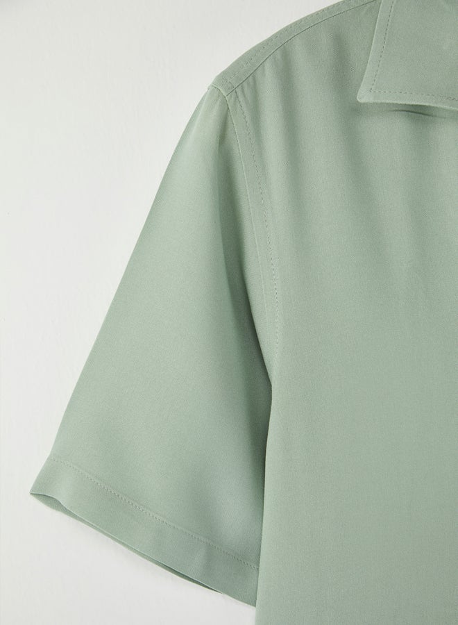 trendyol Mint Regular Fit Open Collar 100% Viscose Loose Fit Short Sleeve Summer Shirt - Image 3
