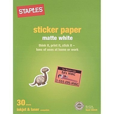 Staples Matte White Sticker Paper 85 X 11 60 Sheets