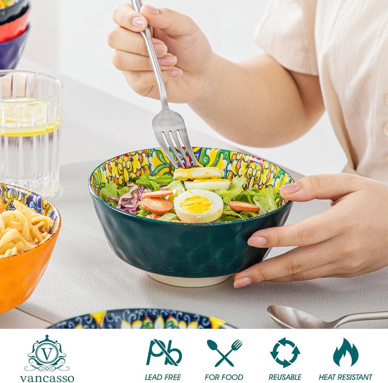 vancasso Cereal Bowls Ceramic Soup Bowls Set of 6 26 oz Colorful Bowls Set for Kitchen Dishwasher  Microwave Safe for Cereal Soup Oatmeal Ice Cream Salad Pasta etc - Image 4