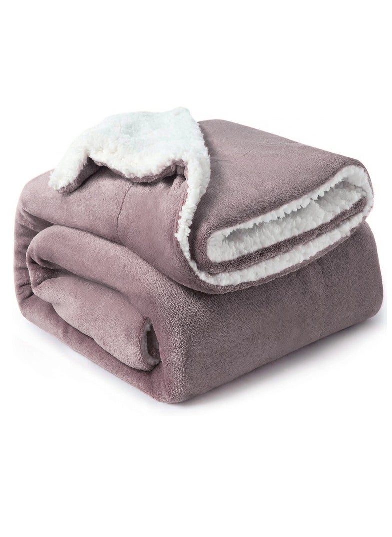 Fabienne - Silky Soft Sherpa Blanket Single Size Ultra Plush Reversible Bed Blanket Lilac 160x220 cm - Image 1