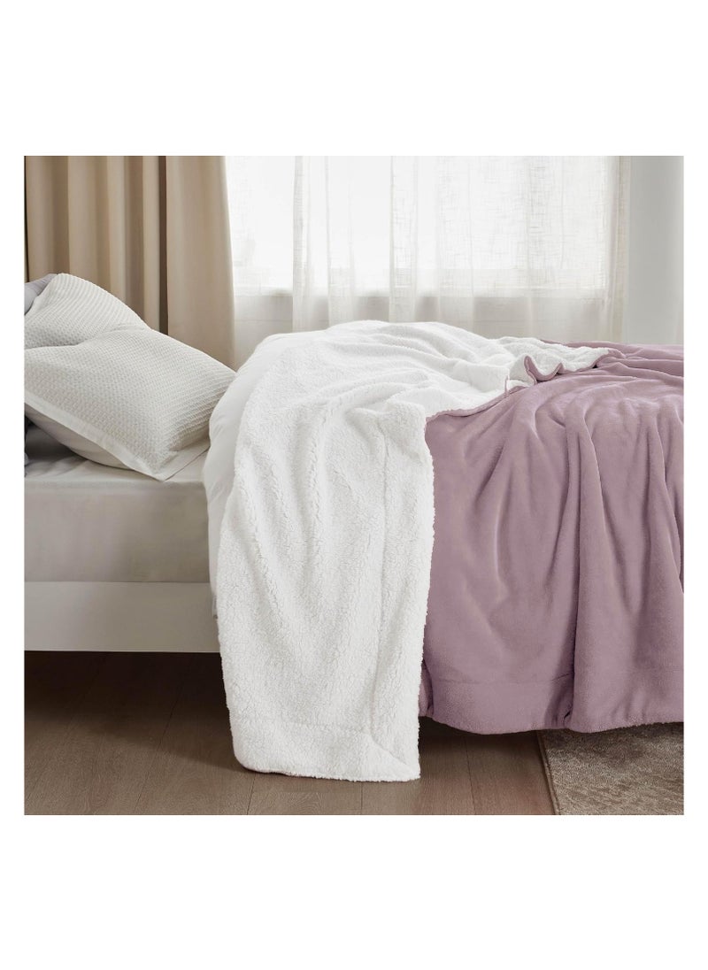 Fabienne - Silky Soft Sherpa Blanket Single Size Ultra Plush Reversible Bed Blanket Lilac 160x220 cm - Image 1