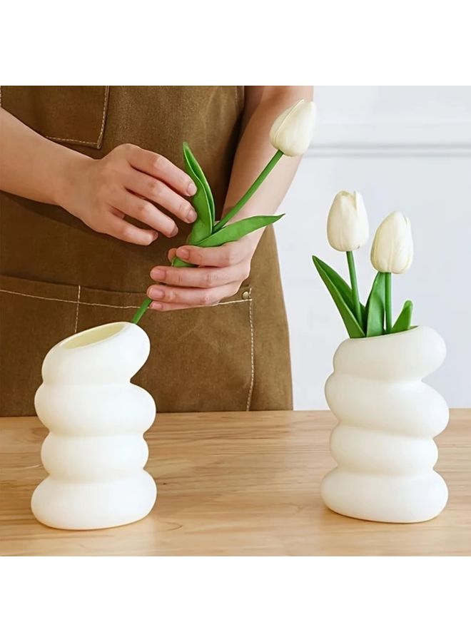 White Spiral Plastic Vase For Home Decor Living Room Bedroom - Image 1