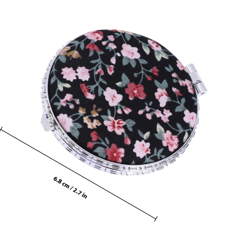 2 Pcs 7x6.5x1cm Portable Vintage Metal Flower Cloth Round Purse Shaped Folding Makeup Double-Sided Mirror Antique Pocket Mirror (As Shown) - Image 2