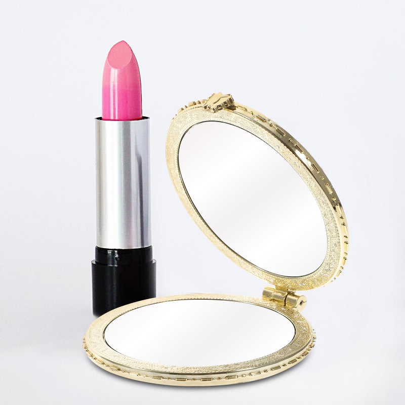 2 Pcs 7x6.5x1cm Portable Vintage Metal Flower Cloth Round Purse Shaped Folding Makeup Double-Sided Mirror Antique Pocket Mirror (As Shown) - Image 3