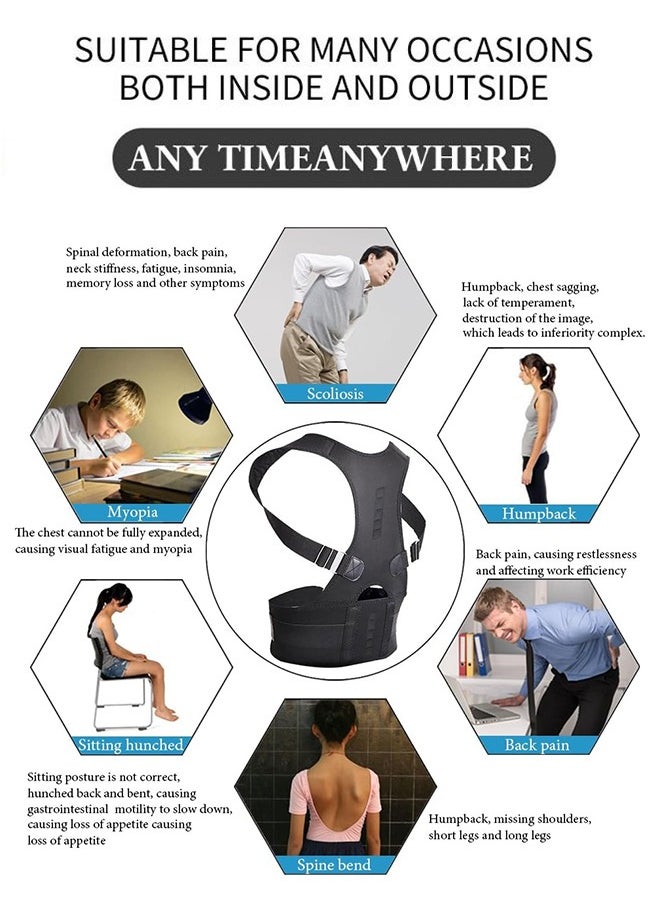 Polish'D Thoracic Back Brace Posture Corrector, Magnetic Support for Neck Shoulder Upper and Lower Back Pain Relief, Perfect Posture Brace for Cervical Lumbar Spine, Fully Adjustable Belt (Black, Large)  - Image 2