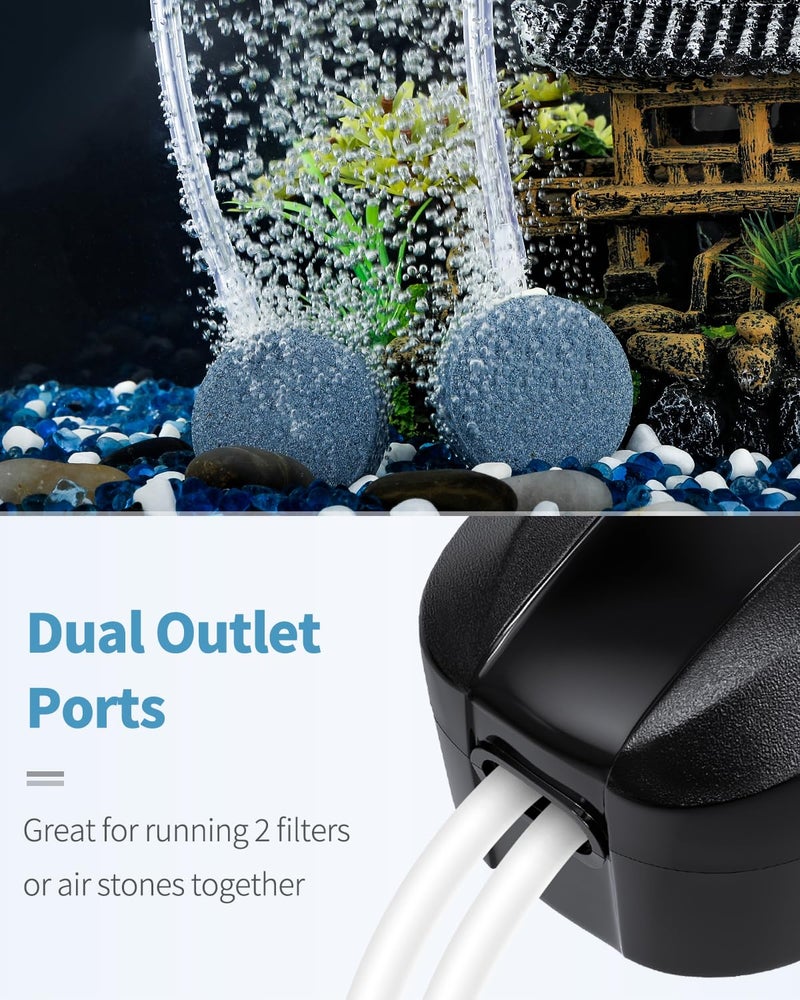 Uniclife Aquarium Air Pump Dual Outlet Fish Tank Aerator with Accessories for Up to 200 Gallon Tank - Image 4