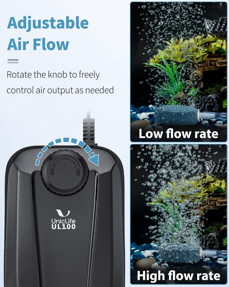 Uniclife Aquarium Air Pump Dual Outlet Fish Tank Aerator with Accessories for Up to 200 Gallon Tank - Image 2