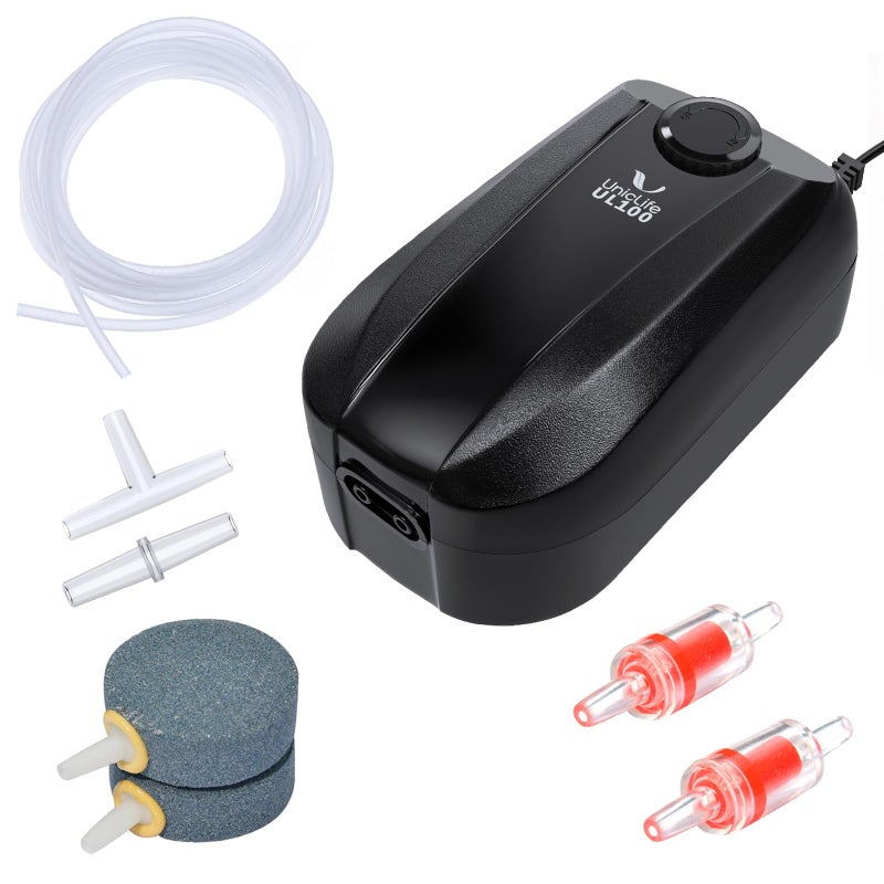 Uniclife Aquarium Air Pump Dual Outlet Fish Tank Aerator with Accessories for Up to 200 Gallon Tank - Image 1