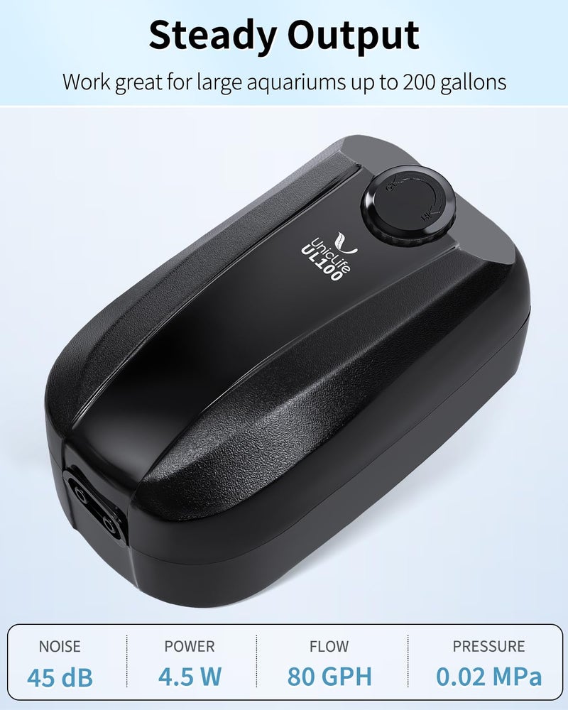 Uniclife Aquarium Air Pump Dual Outlet Fish Tank Aerator with Accessories for Up to 200 Gallon Tank - Image 3