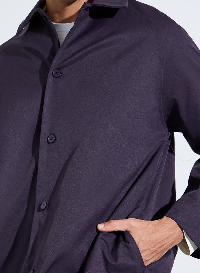 Styli Purple Solid Regular Fit Button-Up Trench Coat - Image 4