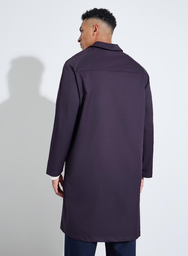 Styli Purple Solid Regular Fit Button-Up Trench Coat - Image 5
