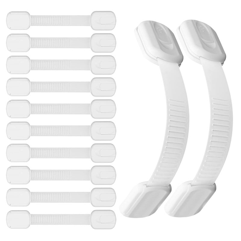 Coolrunner Child Safety Strap Locks 12 Pack Child Safety Locks Baby Proofing Drawers Locks Coolrunner Child Locks for Drawers, Cabinets, Dishwasher, No Tools or Drilling Required (White) - Image 1