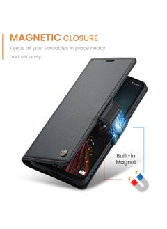 CaseMe Phone Case Luxury PU Leather Design Anti Fingerprint 023 Flip Cover Card Slot Holder Cover For Samsung Galaxy A16  (Black)  - Image 4