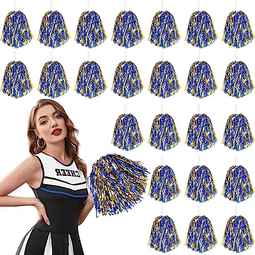 DILIBRA 24 Pcs Metallic Cheerleading Pom Poms Cheerleaders Cheer Pom Poms with Baton Handle Cheering Squad Hand Flower for Adults Kids Team Spirit Sports Game Dancing Party - Image 1