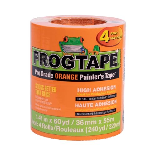 FrogTape ProGrade Orange Painters Tape, 1.5 Inch Wide (1.41 In. x 60 Yds), High Adhesion, Paint Tape for Indoor & Outdoor Applications, Orange, 4 Rolls (242808) - Image 1