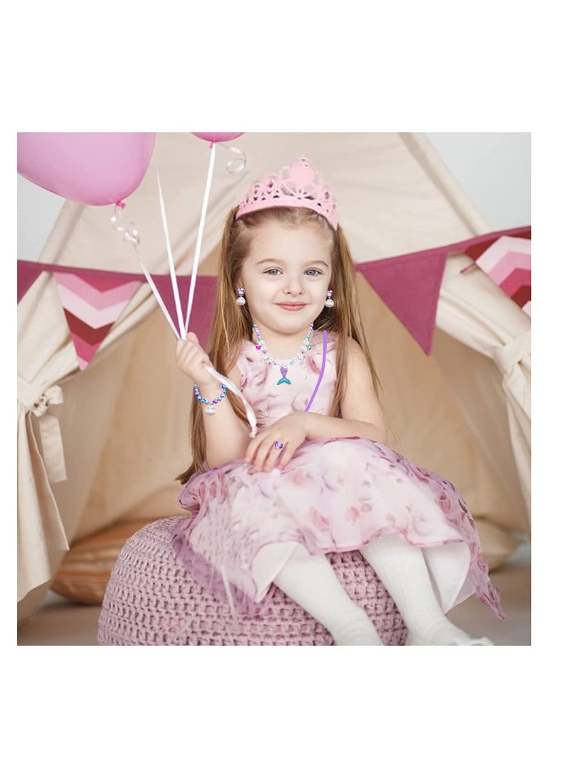 SYOSI قلادة وتاج ومBracelet وأقراط وخاتم مصنوعة من مجوهرات حورية البحر هدية عيد ميلاد للأطفال والفتيات لتزيين حفلات حورية البحر 6 مجموعات - Image 2